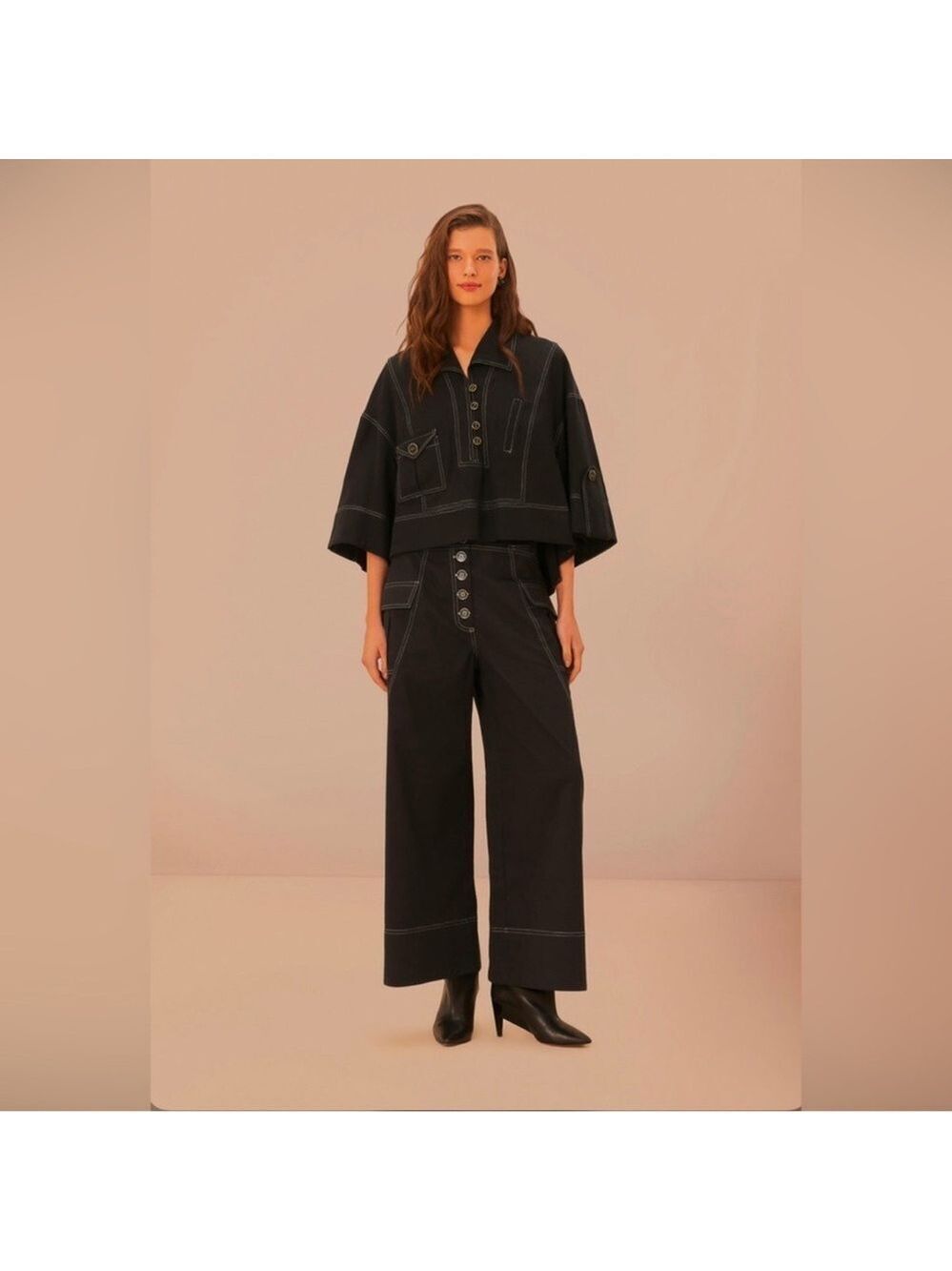 Farm Rio Black Low Waisted Topstiched Pants